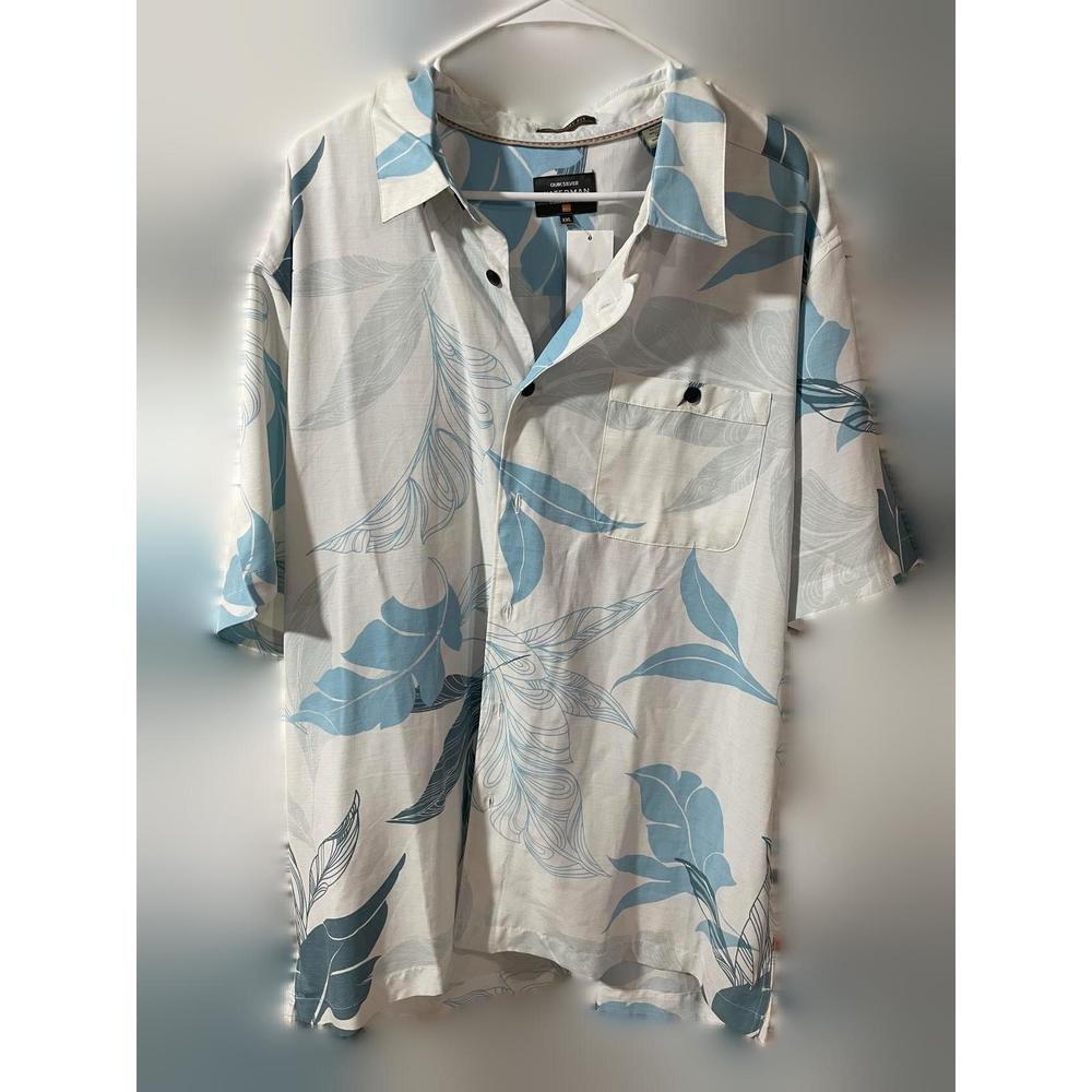 Quiksilver Mens Blue Textured Floral Button-down Shirt XXL